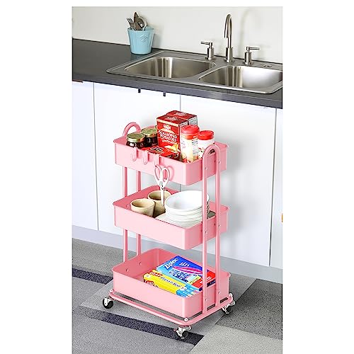Simple Houseware 3-Tier Heavy Duty Metal Utility Rolling Cart, Pink - color: Pink