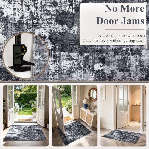 Sasttie 2x6 Runner Rug, Modern Abstract Hallway Rug, Black & White | Ultra-Soft Faux Wool, Machine Washable, Low Pile, Non-Slip, Thin, for Hallway, Entrance, Kitchen, Entryway & Laundry Room - color: Black & White, size: 2' x 6' (Rectangular)