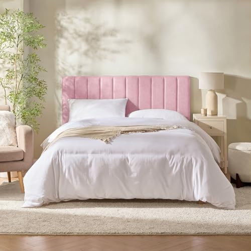 Nestl Upholstered King Headboard - Easy Assemble Channel Stitched Headboard King Size Bed - Wall Mounted Headboards with 3D Soundproof Wall Panels Peel & Stick Floating Headboards, Pink - color: 10-pink, size: King