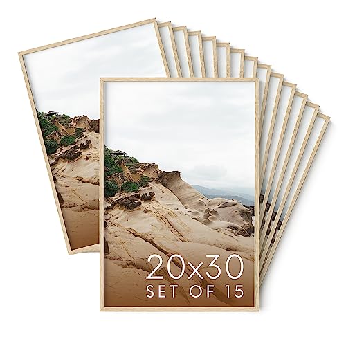 Haus and Hues 20x30 Natural Oak Wood Picture Frames Set of 15 - Premium Bulk Picture Frames 12x16 Bundle - Elegant Gallery Wall Frame Set for Posters, Art Display - Ideal for Wall Decor in Home & - color: Beige Oak, size: 20x30 in, style: Set of 15