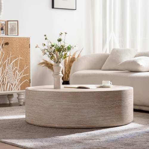 39.37" Round Faux Marble Coffee Table for Living Room, Modern Drum Coffee Table, Faux Stone Mars Pattern Center Table, Minimalist Large Circle Round Coffee Table No Assembly(Mars Pattern) - color: 39.37'' Mars Pattern