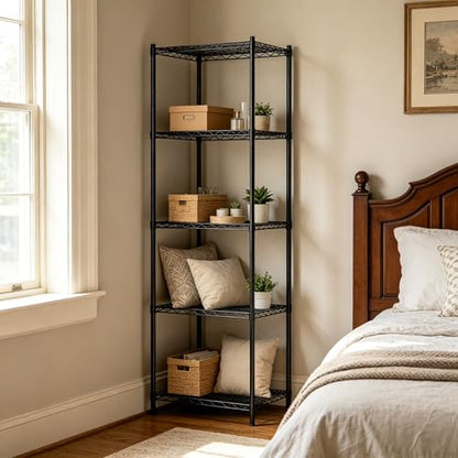 Wire Storage Standing Shelf Rack Tower, Corner Metal Shelving Unit with Adjustable Shelves, Space-Saving Organizer for Garage, Kitchen, Bathroom, 18 * 18 Inch