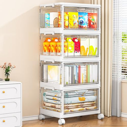 Kmiectse Clear Storage Bins with Lids - 4 Tier 32qt Plastic Stackable Bins | Clear Storage Bins with Lids - 4 Tier Plastic Bins with Wheels, Stackable Storage Bins, Closet Organizers Box - size: 32QT-4Pack&1Lid