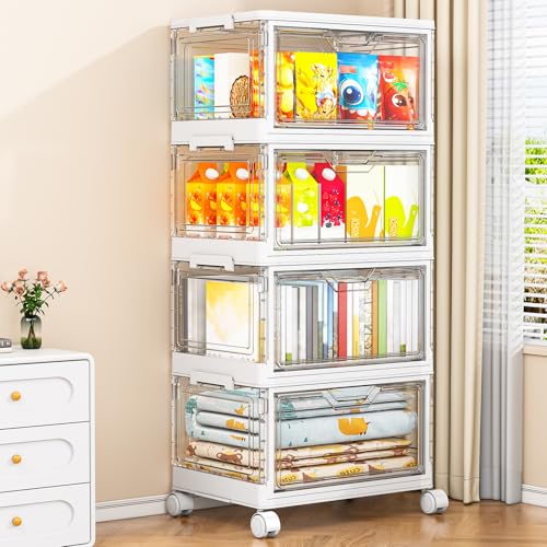 Kmiectse Clear Storage Bins with Lids - 4 Tier 32qt Plastic Stackable Bins | Clear Storage Bins with Lids - 4 Tier Plastic Bins with Wheels, Stackable Storage Bins, Closet Organizers Box - size: 32QT-4Pack&1Lid