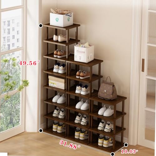 AFOORD Vertical Shoe Rack-Tall Narrow Shoe Rack Organizer for Small Spaces,17Tier Bamboo Shoen Shelf for Entryway,Closet,Corner,Doorway,Skinny Shoe Shelf Space Saving Shoe Storage,Free Stackable DIY - color: Brown, size: 17-tier
