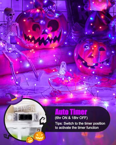 Fairy Lights Battery Operated, Twinkle String Lights Waterproof Silver Wire 5 Feet 60 Led Firecracker Starry Lights for DIY Wreath Party Bedroom Mason Jar Indoor Halloween Decoration, Orange & Purple - color: Orange & Purple