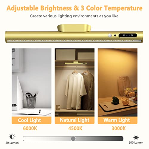 Hapfish Motion Sensor LED Light Bar Indoor,Under Cabinet Lighting Wireless | Rechargeable Magnetic Battery Powered Operated Wall Strip Lights with Remote Control for Desk Mirror Closet Kitchen - Gold - color: Gold, size: Motion Sensor