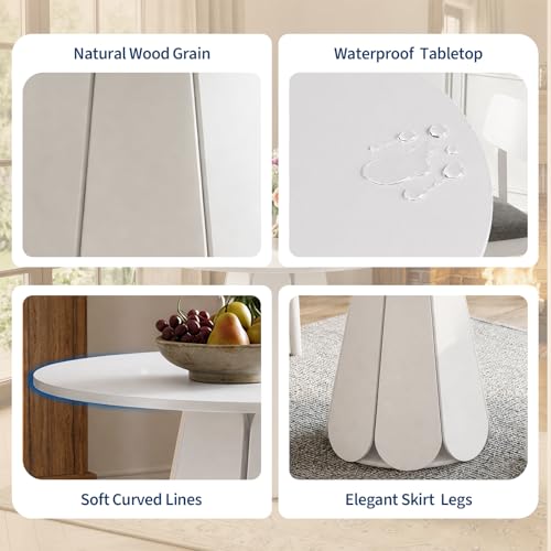 31.5" Round Dining Table, Small Circle Kitchen Table for 2-4 People, Modern Farmhouse Wood Dinning Room Tables with Pedestal Base, Space Saving Dinner Tables for Small Spaces, Mesa de Comedor, White - color: White