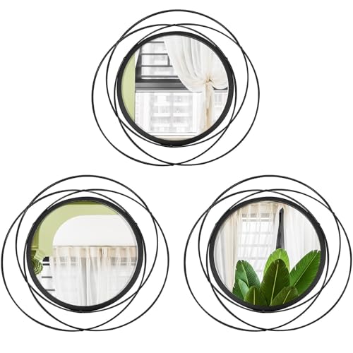 3 Set Round Mirrors for Wall Decor Living Room Bedroom Bathroom Dining Room Metal Circle Mirror Set Boho Decorative Sunburst Wall Art Accent Entryway - Black 11 in - color: 3 Set Black Circles, size: 11 in