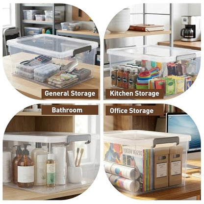 Citylife 33 Qt Ultra-Thick Plastic Clear Storage Bins with Lids, 4-Pack | Heavy-Duty Straight-Wall Plastic Bins with Honeycomb Base and Pinch-Free Latches for Closets, Garages, and Decor, BPA-Free - size: 33 QT, style: 4 Pack