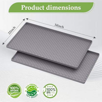 Waterproof Under Sink Mat 34"x22" with 4 Pcs Clear Plastic Storage Bins, Kitchen Bathroom Under Sink Organizer Set, Cabinet Shelf Liner Protection Mat for Pantry Apartment Home Organization Essentials