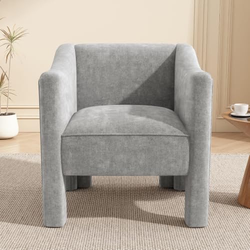Penau Barrel Accent Chair, Chenille Upholstered Grey Seat | Soft Chenille Upholstery, Foam With Spring Pockets, Compact Living Room Seating, Bedroom Lounge Use
