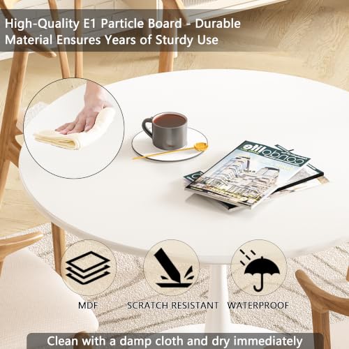 Recaceik Round Dining Tulip Table for 4, 39.1" Modern Kitchen Table with 0.7” Thickened Tabletop & Sturdy Metal Pedestal, Mid-Century Leisure Table for Dining Room, Living Room, Cafe (White) - color: White