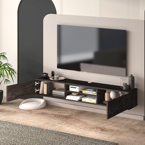 Black Floating TV Stand Under TV Shelf, Wall Mounted Shelf, Modern Floating Entertainment Center, 71" Large Storage Media Console Wall Unit for Living Room,Bedroom (Black Oak) - color: Black Oak