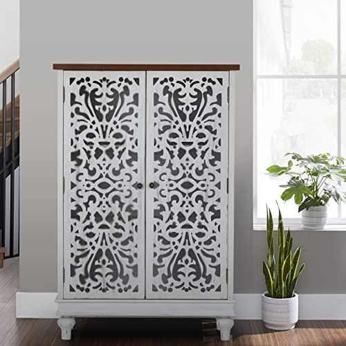 Sophia & William Tall Accent Cabinet, White Carved Storage Buffet Cabinet | Tall White Accent Cabinet with Door, Decorative Carved Entryway Buffet Cabinet Stand with Extra Storage Space for Living Room - color: White, size: 2 Door-Tall