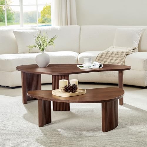 Nesting Coffee Tables Set of 2, Vintage 2 Piece Irregular Wood Center Table End Side Table for Living Room Apartment, Unique Triangle Shaped with Fluted Legs (49.61 & 33.86, Walnut) - color: 49.41"&28.35-walnut