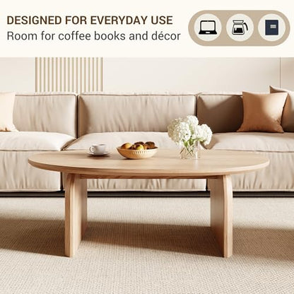 Honyee Modern Oval Coffee Table, Small Coffee Tables for Living Room - Oak Wood Top with Solid Legs, Wooden Center Table Easy Assembly for Living Room &Bedroom,Office, Natural - size: 39.3 inches x 23.6 inches x 16.5 inches