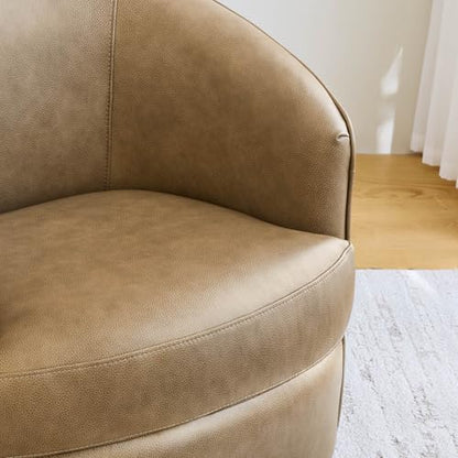 CHITA Genuine Leather Swivel Barrel Accent Chair, Fully Assembled, Mocha | Modern Armchair with FSC Certified Wood Frame, Living Room Chair for bedroom & office, 31.5"Dx32.3"Wx28.7"H, 350 Lbs Capacity - color: Mocha - Genuine Leather