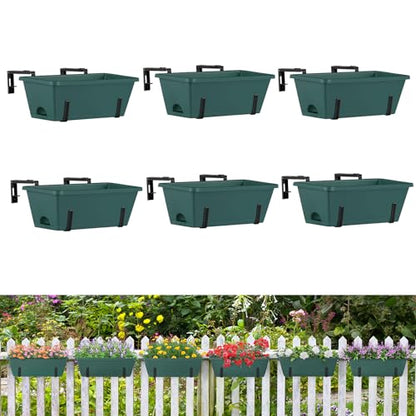 ETELI 6 Pack Deck Railing Planter Boxes Metal Hanging Window Boxes Planters | Green & Black, Indoor Outdoor, with Adjustable Hanging Brackets and Drainage Tray, for Patio Lawn - color: Green & Black