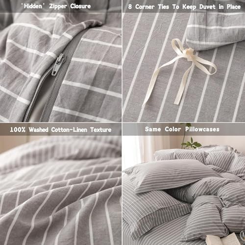 3Pcs Grey White Striped Super King Duvet Cover Set Cotton | Linen Feel Striped,1 Duvet Cover & 2 Pillow Shams,Hidden Zipper,Soft Breathable,Lightweight,8 Corner Ties - color: Grey White Stripe-no Comforter, size: Super King (108" x 98")