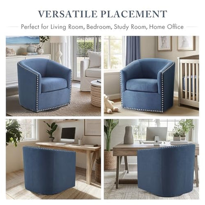 Madison Park Swivel Barrel Accent Chair, Upholstered Curved Back with 7-Inch Thick Woven Cushion, 360° Swivel, Nailhead Trim, Comfy Chair for Living Room, Bedroom, Office, 28" Wide, Blue, Tyler - color: Blue