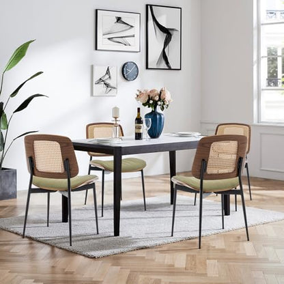 LUNLING Dining Room Chairs Set of 4 Mid Century Modern Retro Green Faux Leather Kitchen Chair with Walnut Bentwood Upholstered Seat Metal Legs Chair for Kitchen Dining Room Chairs(LightGreen) - color: Green2, size: Set of 4