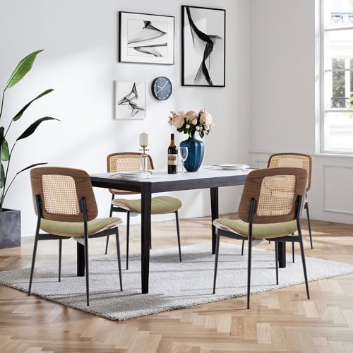 LUNLING Dining Room Chairs Set of 4 Mid Century Modern Retro Green Faux Leather Kitchen Chair with Walnut Bentwood Upholstered Seat Metal Legs Chair for Kitchen Dining Room Chairs(LightGreen) - color: Green2, size: Set of 4