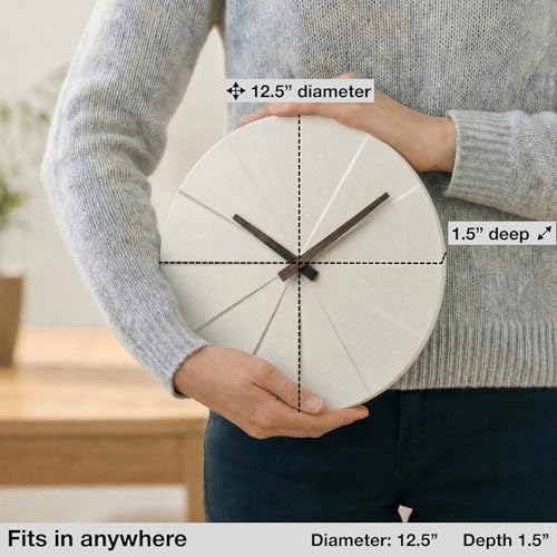 Driini Staircase Modern Wall Clock - Unique Frameless Concrete Design - Contemporary, Minimalist Decor; No Numbers - Silent Battery Operated Clocks with Decorative Wooden Hands (White + Walnut, 12.5″) - color: White + Walnut, size: 12.5″