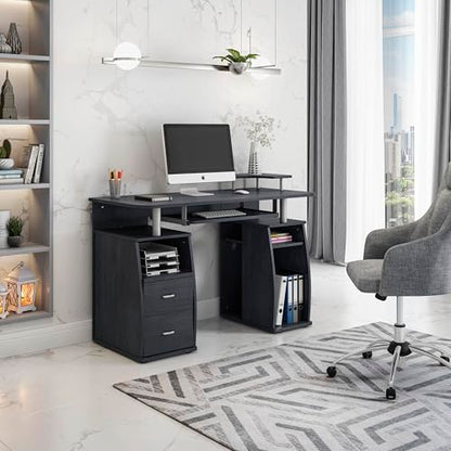Techni Mobili 47" Computer Desk w/Drawers,Storage & Printer Shelf,Espresso | 47" desk with drawers, printer shelf, pull‑out keyboard tray, open storage, sturdy frame, spacious workstation home office