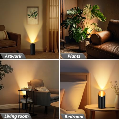 Uplighting Indoor, 7W Floor Can Lights with 2700K LED GU10 Bulbs | 2 Pack IP44 Waterproof Uplights Spotlight for Dark Corner Sofa House Plant Wall Artwork Indoor, 6.5FT Plug Cord & Foot Switch - color: Black 2 Pack