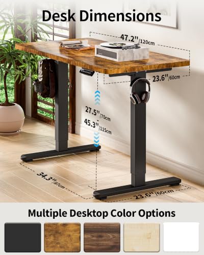 BIZUM Standing Desk Electric Adjustable Computer Desk-Stand up Desk Office Gaming Home Office Memory Desks 48x24 inches Black Frame/Rustic Brown Top - color: Rustic Brown, size: 47.2*23.6 Inch