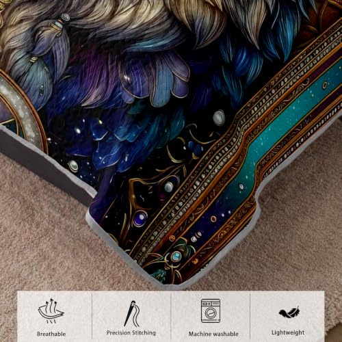 AILONEN Tribal Wolf King Quilted Comforter Set, Blue Gold Printed Bedding with 2 Pillowcases, Microfiber Filling, Main Family Bedroom - color: Blue Treasure Wild Wolf, size: King