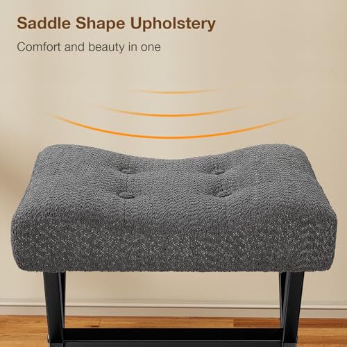 18-Inch Large Vanity Stool Chair, Gray Makeup Stool | Teddy Flannel Vanity Bench, Metal X-Leg, 350 LBS, 20"x16.9"x18", Ottoman Accent Stool, Breathable Soft Padded Saddle Seat - size: Large, style: Gray Fabric