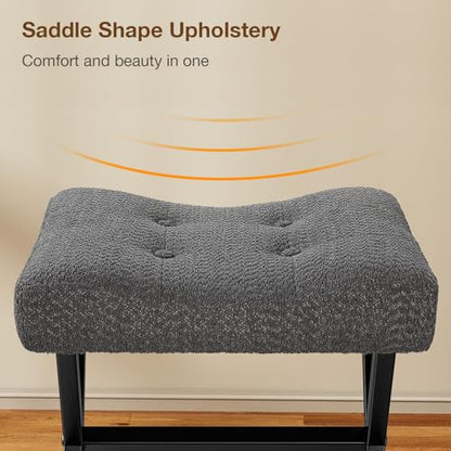 18-Inch Large Vanity Stool Chair, Gray Makeup Stool | Teddy Flannel Vanity Bench, Metal X-Leg, 350 LBS, 20"x16.9"x18", Ottoman Accent Stool, Breathable Soft Padded Saddle Seat - size: Large, style: Gray Fabric