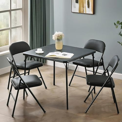 VECELO Folding Card Table and Chair Set of 5 Portable with Padded Tabletop, No Assembly Required, Black - color: Black, style: Table & 4 Chairs