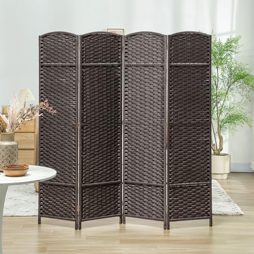 HOMCOM Room Divider 4 Panel Folding Privacy Screen 5.6' Tall White | Freestanding Partition, Home Office, Bedroom - color: Brown, size: 4 Panel
