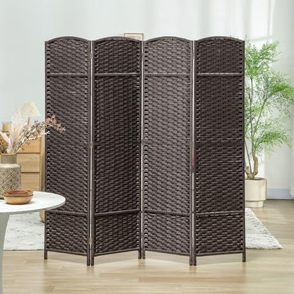 HOMCOM Room Divider 4 Panel Folding Privacy Screen 5.6' Tall White | Freestanding Partition, Home Office, Bedroom - color: Brown, size: 4 Panel