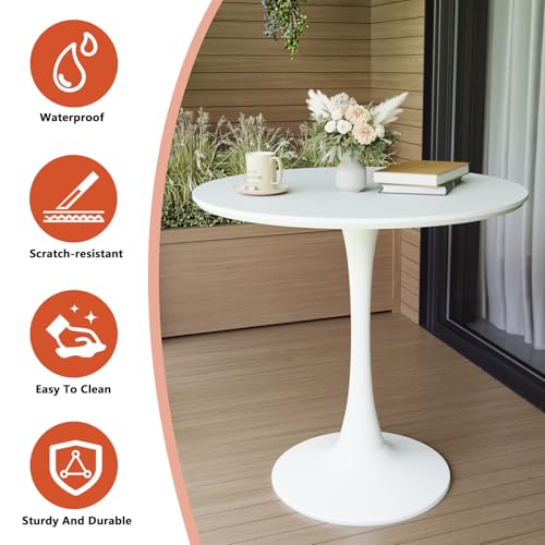 HRVEOCEI 31.5" Tulip Table, Small Round Dining Table with Thickened Tabletop & Metal Pedestal, Bistro Tables for Small Spaces Kitchen Dining Room Living Room (White) - color: White