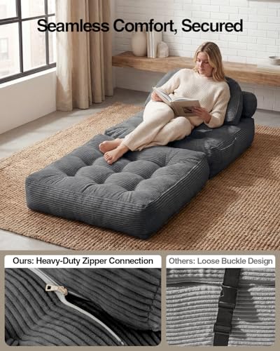 Folding Sofa Bed with Pillow Convertible Sleeper Chair Boneless Foldable Couch Comfy Floor Sofa Lounge Couch Bed for Living Room, Bedroom, Apartment, Grey - color: Grey
