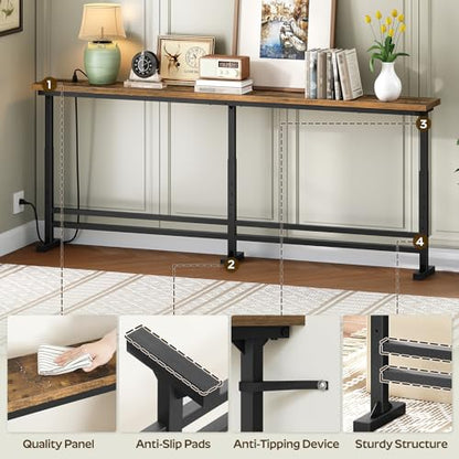 Narrow Console Table with Outlets, Skinny Behind Couch Table, Narrow Long Sofa Table for Living Room, Hallway, Entryway