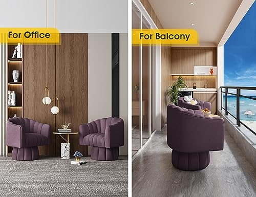 Dewhut Swivel Accent Chair, Barrel Accent Chair, Velvet, Purple | Mid Century Style, Modern Round ArmChair With 360° Swivel Base, For Living Room / Bedroom / Office - color: Purple