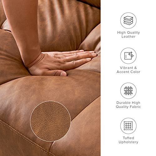 mopio 76.4" Futon Sofa Bed Tufted Styled, Sleeper Couch (Pecan Brown Faux Leather) - color: Aaron Pu, Pecan Brown