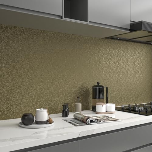 CHIHUT Metallic Bronze Peel and Stick Wallpaper Antique Gold Embossed Cloud Pattern Self Adhesive Contact Paper Waterproof Heat Resistant Appliance Wrap for Kitchen Countertops Backsplash 12"x100" - color: Bronze Antique Gold