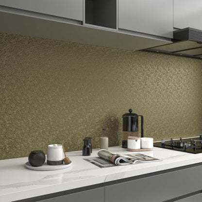 CHIHUT Metallic Bronze Peel and Stick Wallpaper Antique Gold Embossed Cloud Pattern Self Adhesive Contact Paper Waterproof Heat Resistant Appliance Wrap for Kitchen Countertops Backsplash 12"x100" - color: Bronze Antique Gold