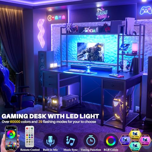 Aheaplus LED Gaming Desk with Hutch, 47.2'' Computer Workstation, Black - color: Black, size: 47.2''