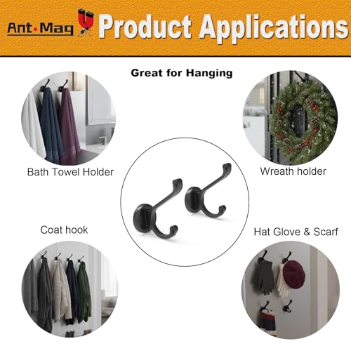 Ant Mag Magnetic Hooks Heavy Duty 140LBS, Neodymium Wall Coat Hooks 2 Pack | Strong Magnet Hooks for Hanging Coats, Robes, Backpacks, Bags, Hats, Keys, Mugs, Cups, Towels,Black - color: Black, size: 2 Pack