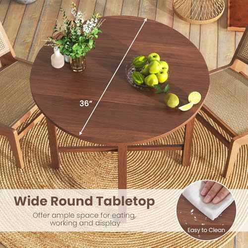 GOFLAME 36” Folding Dining Table for 2-4, Round Drop Leaf Kitchen Table with Solid Wood Legs, Space Saving Extendable Table for Dining Room, Living Room, Small Space, Walnut - color: Walnut