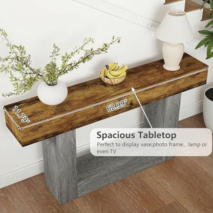 Spaco 63'' Long Console Table,2 Tier Farmhouse Entryway Table Sofa Table with Storage,Wood Behind Couch Table for Living Room, Hallway,Foyer - color: Rustic Brown W/Grey Leg (63'')