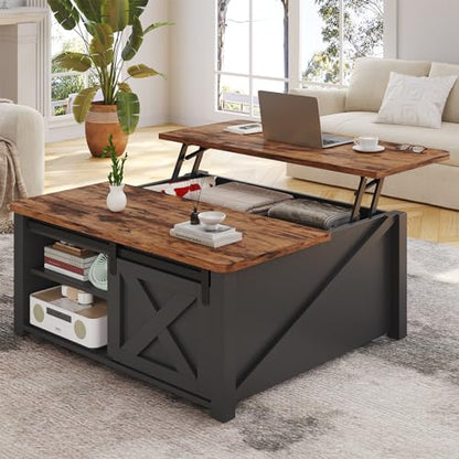 SEDETA 31.5" Lift Top Coffee Table with Storage, Square Coffee Tables for Living Room, Farmhouse Coffee Table with Large Hidden Storage Compartment and Adjustable Shelves, Black - color: Black
