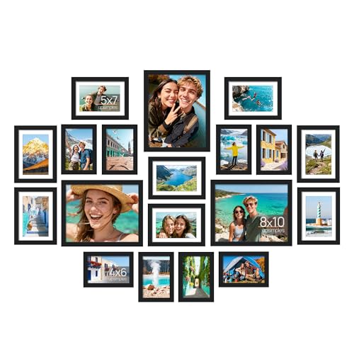 upsimples Picture Frames set of 19, Including 8x10, 5x7, 4x6 Black Frame | Multi Picture Frames Collage Wall Decor, Gallery Wall Frame Set, Gift For Christmas, Mothers' day, Wedding, Dorm, Living Room - color: Black